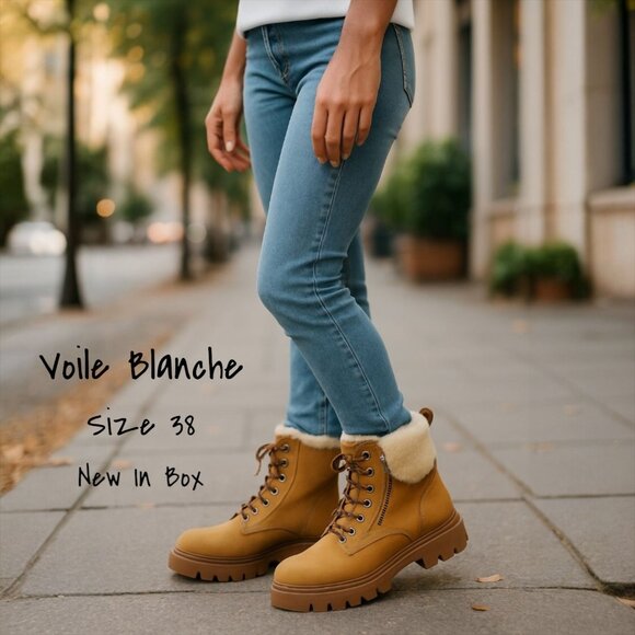 Voile Blanche Shoes - Voile Blanche Cleofe Beige Shearling Leather Booties for Women Size 38 EU New